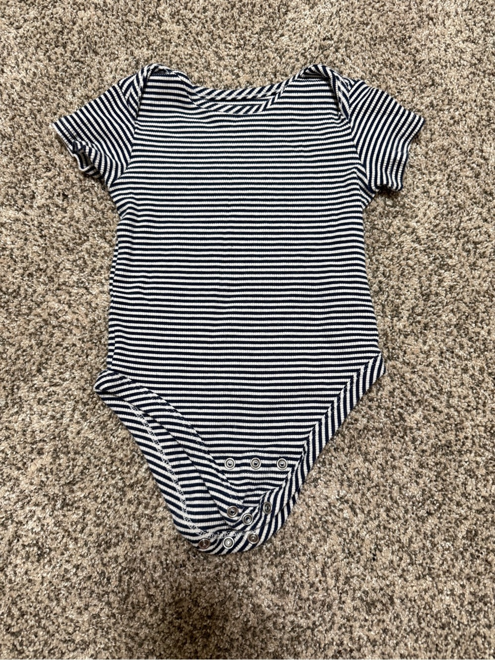 QUINCE Ribbed Short Sleeve Striped Navy and White Baby Bodysuit 18-24 Months
